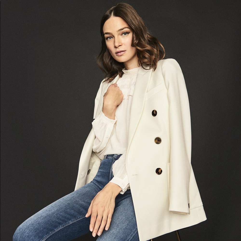 NWT REISS Astrid double-breasted blazer, Ivory.